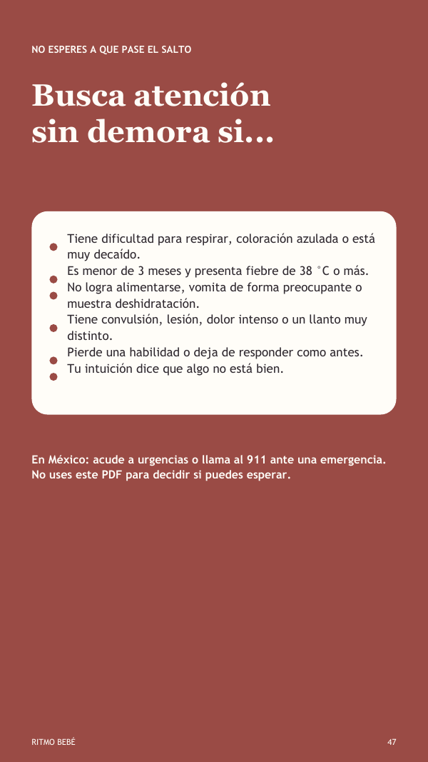 Página de señales para buscar atención médica